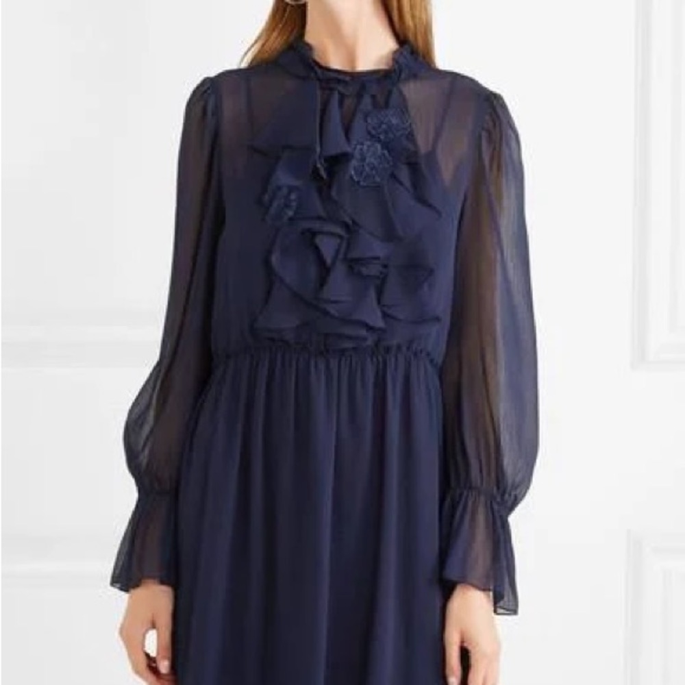 See By Chloé Floral-appliquéd Ruffled Georgette Dress